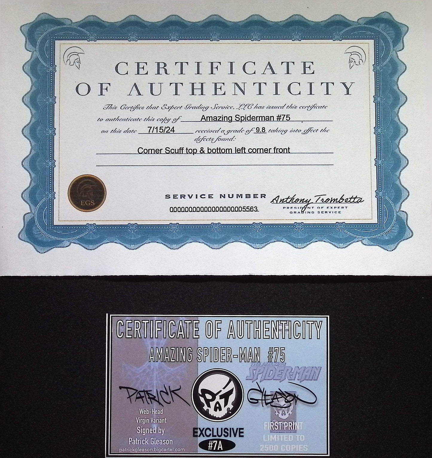 Amazing Spider-Man #75 2021 EGS 9.8 Custom Signature Series! Signed by Patrick Gleason
