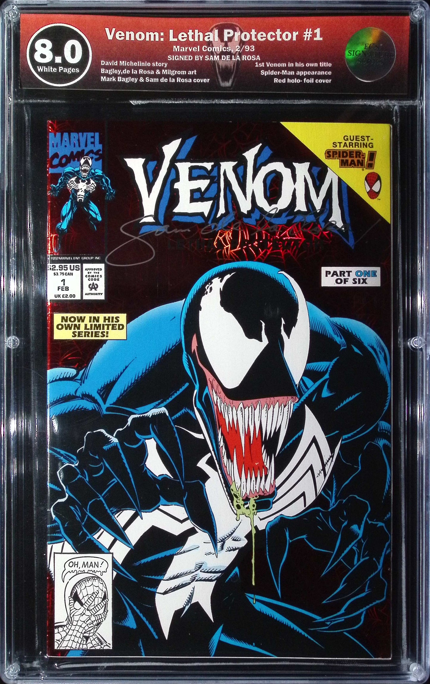 Venom Lethal Protector #1 1993 EGS 8.0 Signature Series! Signed by Sam De La Rosa!