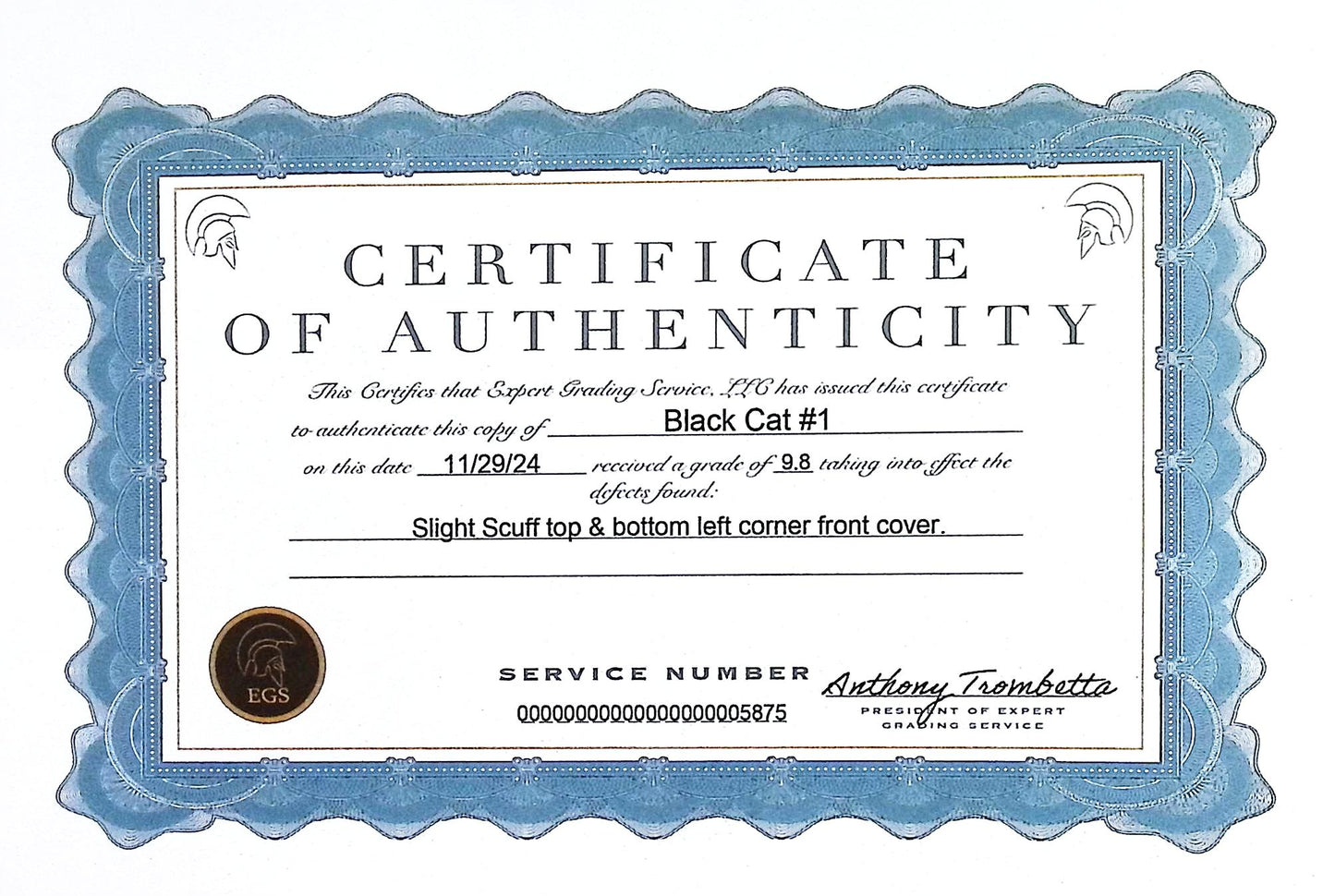 Black Cat #1 2019 EGS 9.8 Greg Horn Virgin Variant!